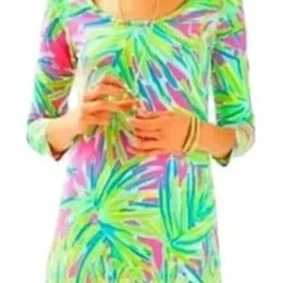Lilly Pulitzer Tiki Pink Royal Lime Beacon 3/4 Sleeve Dress Cotton Size L Large - Picture 4 of 6